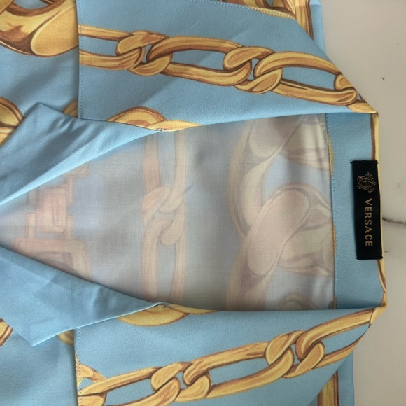 Versace Light Blue Shirt with Gold Chain Print
